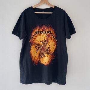 Y2K Metallica 2009 Skull Flame Black T-Shirt Sz XL Metal Band Tee Goth